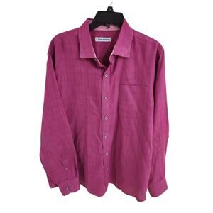 Tommy Bahama Shirt Mens Size Large Linen Casual Button Up Long Sleeve Dark Pink